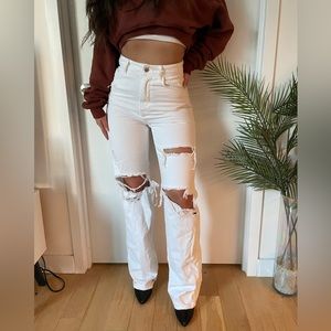 ZARA White Distressed High Waisted Jeans